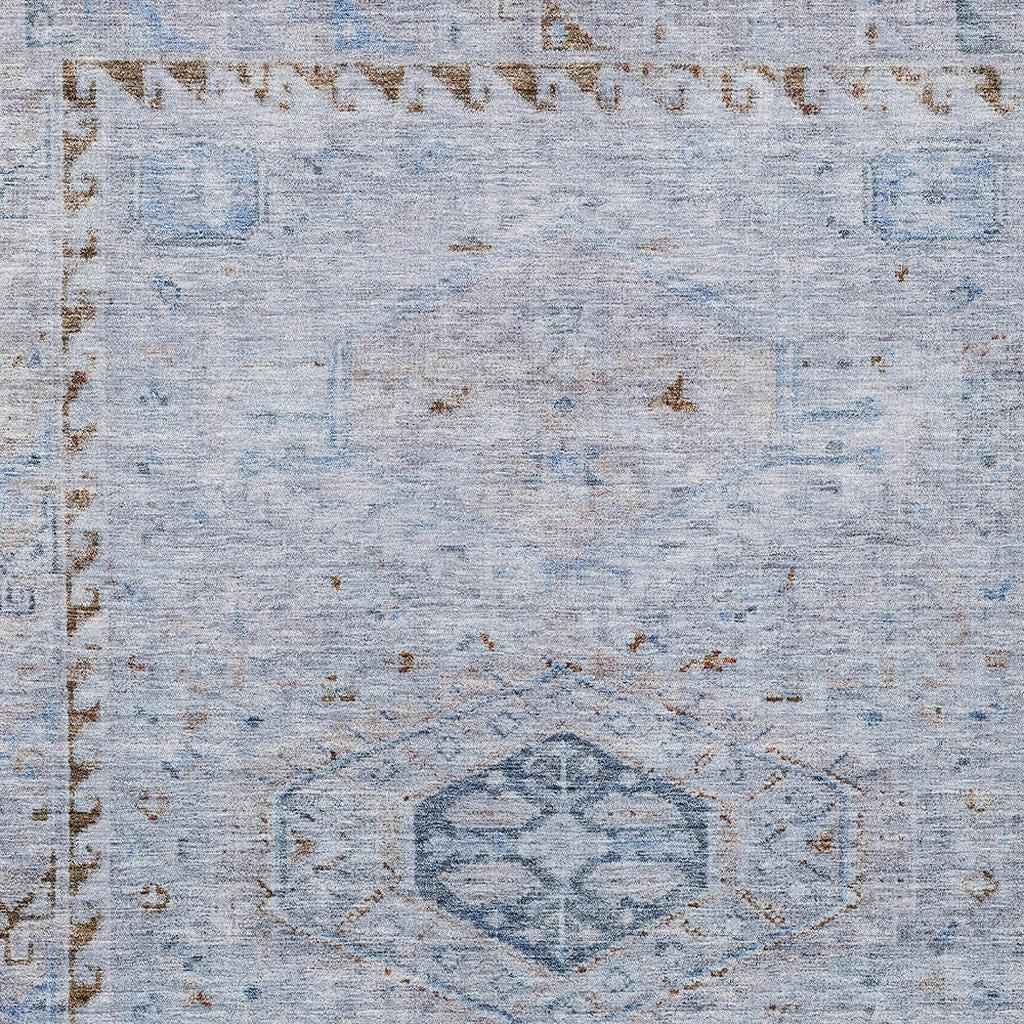 8' X 10' Sky Blue And Brown Medallion Washable Indoor Outdoor Area Rug