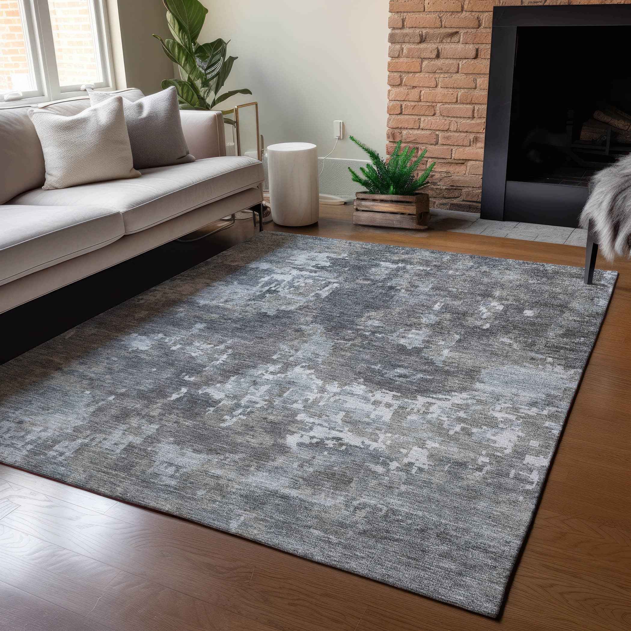 5' X 8' Taupe And Beige Abstract Washable Indoor Outdoor Area Rug