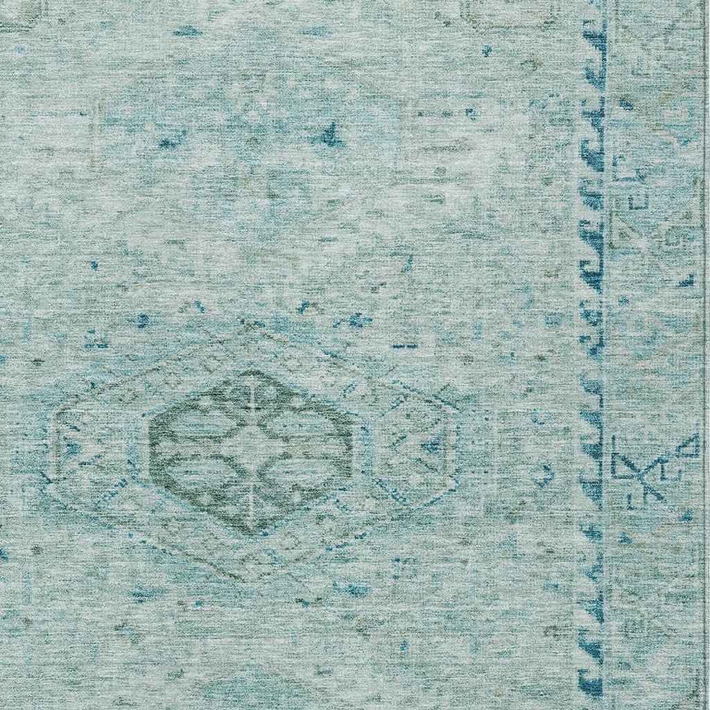 10' X 14' Aqua And Teal Blue Medallion Washable Indoor Outdoor Area Rug