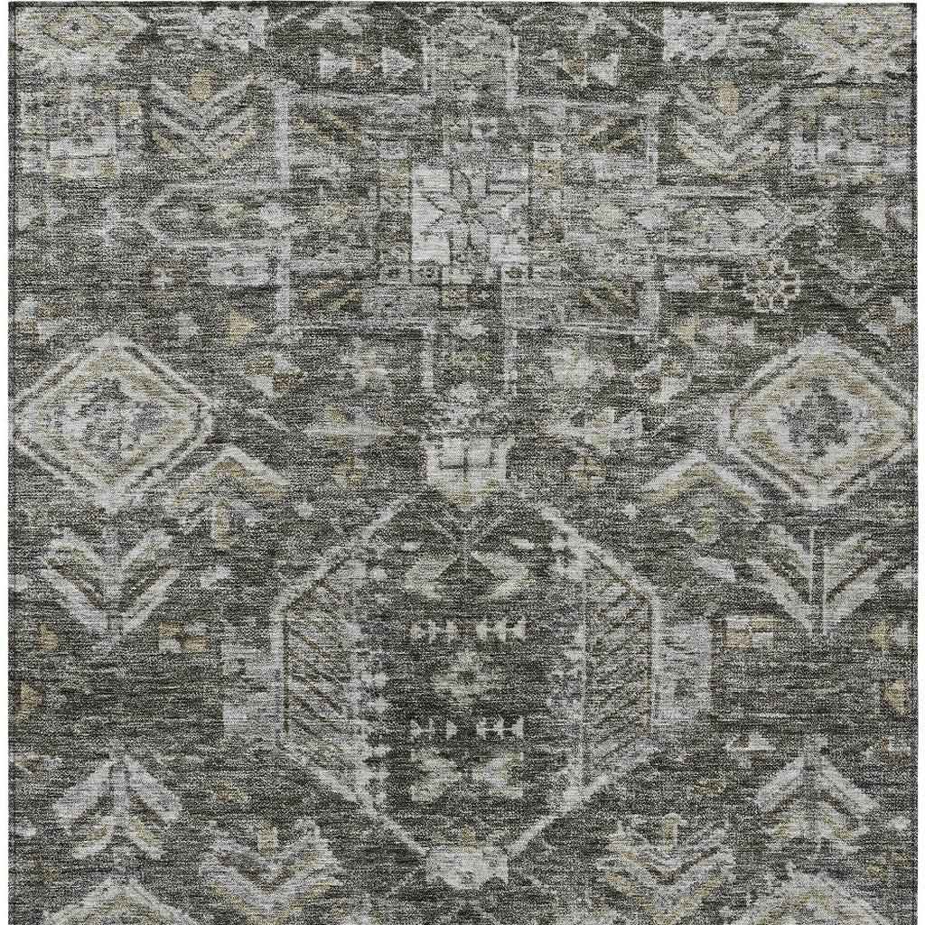 8' X 10' Pewter And Silver Medallion Washable Indoor Outdoor Area Rug