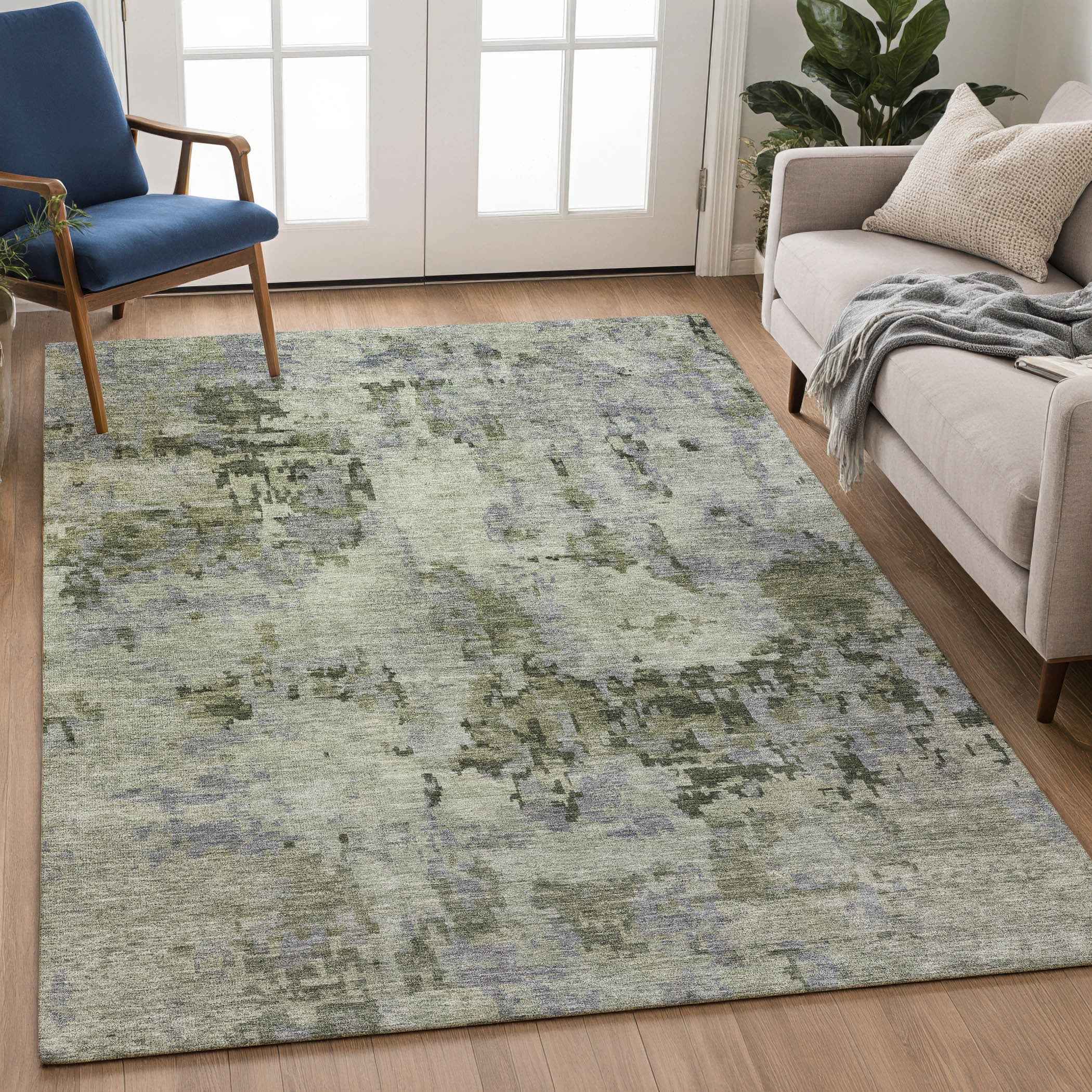 10' X 14' Green And Gray Abstract Washable Indoor Outdoor Area Rug