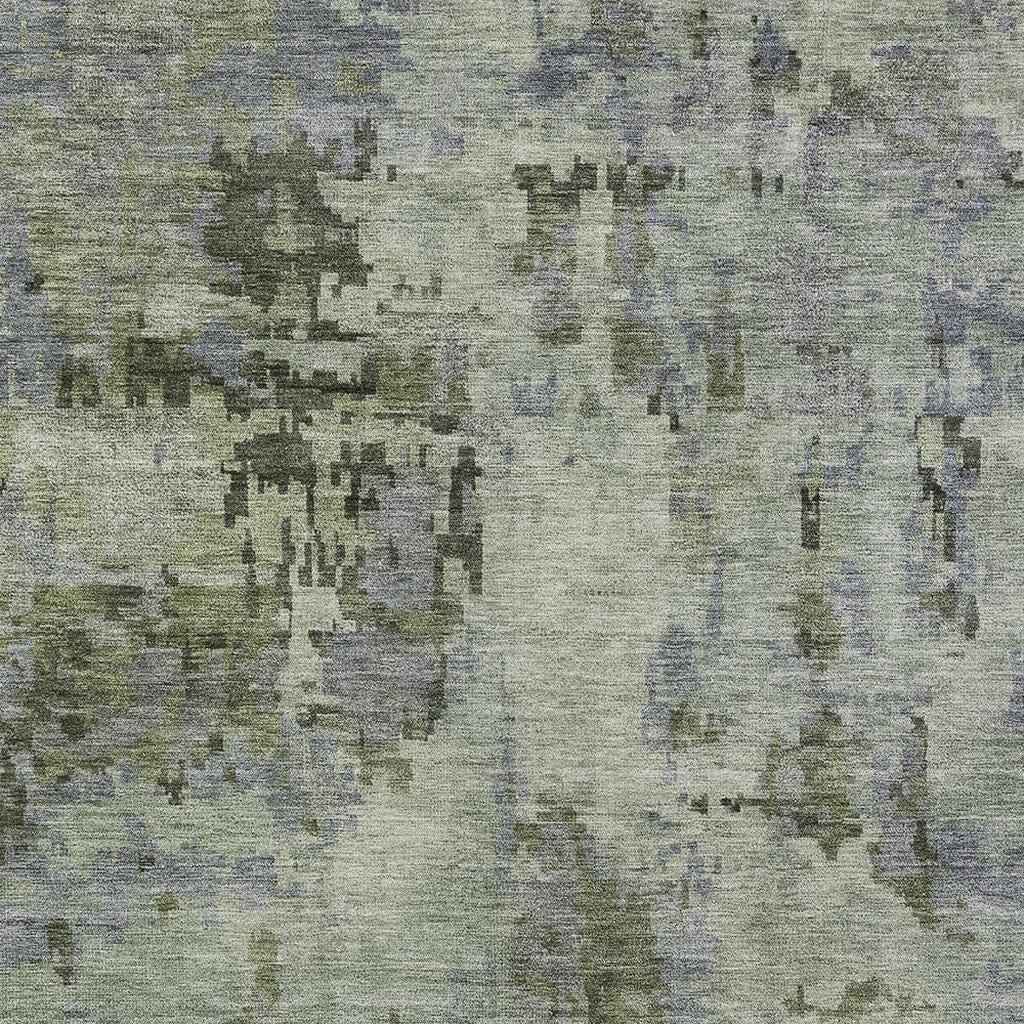 10' X 14' Green And Gray Abstract Washable Indoor Outdoor Area Rug