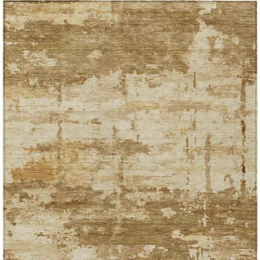 5' X 8' Brown And Beige Abstract Washable Indoor Outdoor Area Rug