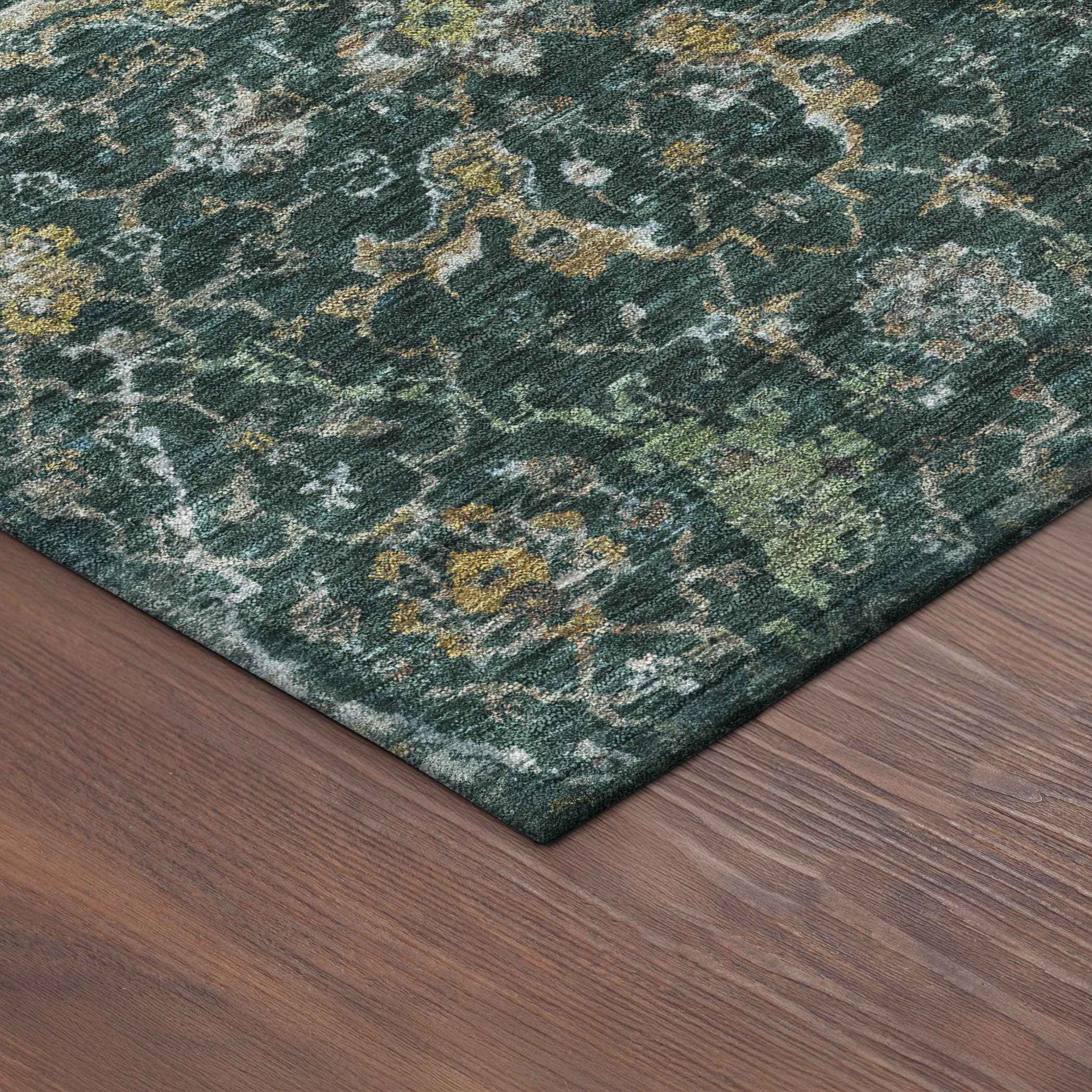 8' Teal Blue And Gray Round Damask Washable Indoor Outdoor Area Rug