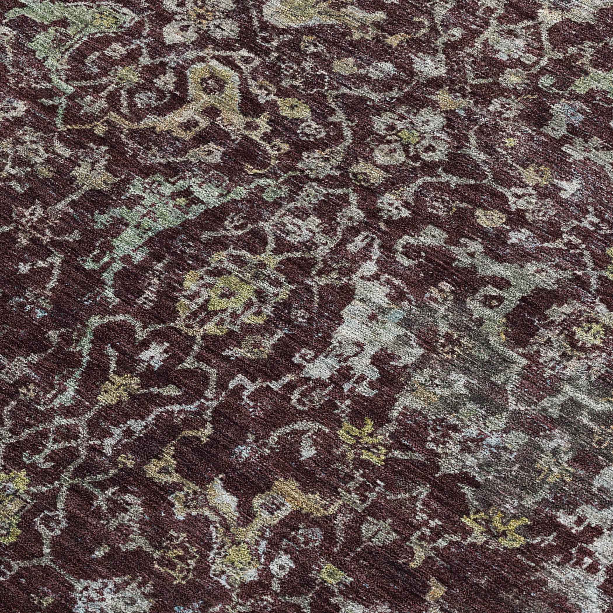 10' X 14' Burgundy And Gray Damask Washable Indoor Outdoor Area Rug