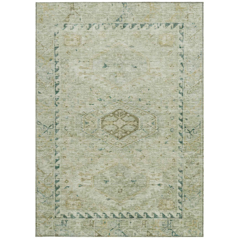 3' X 5' Sage And Gold Medallion Washable Indoor Outdoor Area Rug