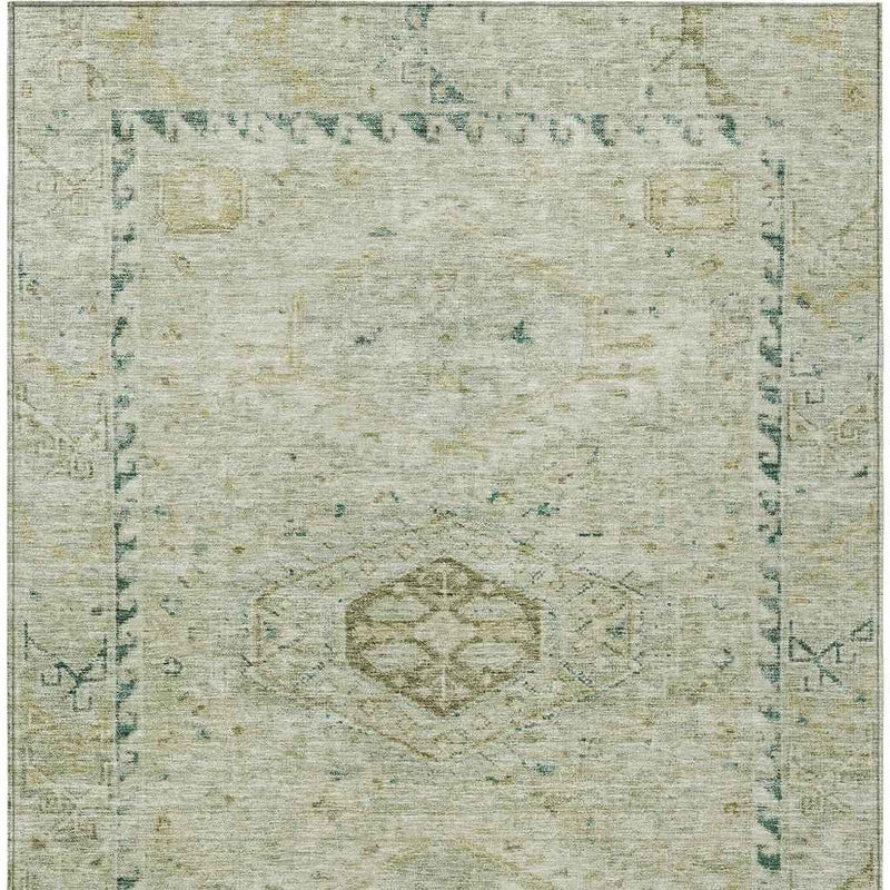 5' X 8' Sage And Gold Medallion Washable Indoor Outdoor Area Rug