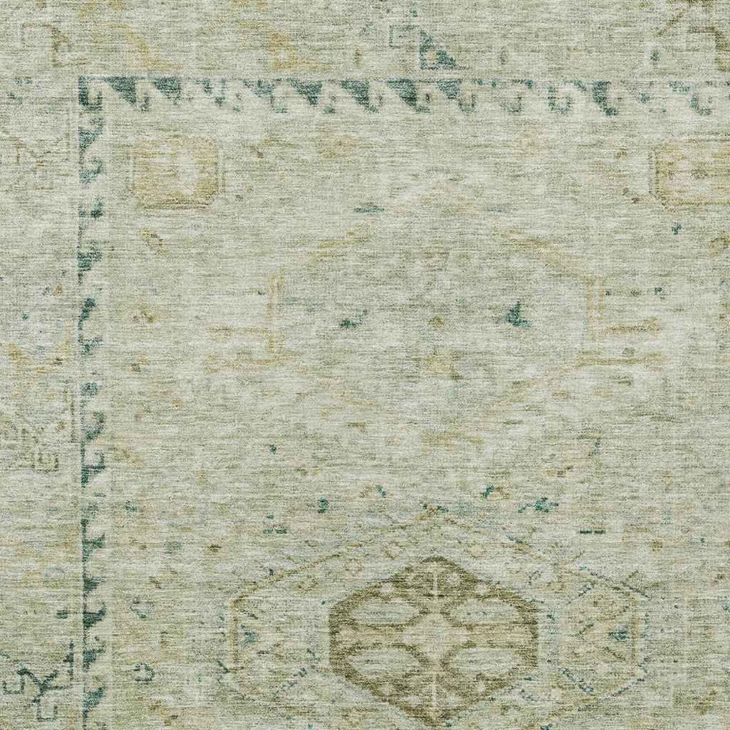 5' X 8' Sage And Gold Medallion Washable Indoor Outdoor Area Rug