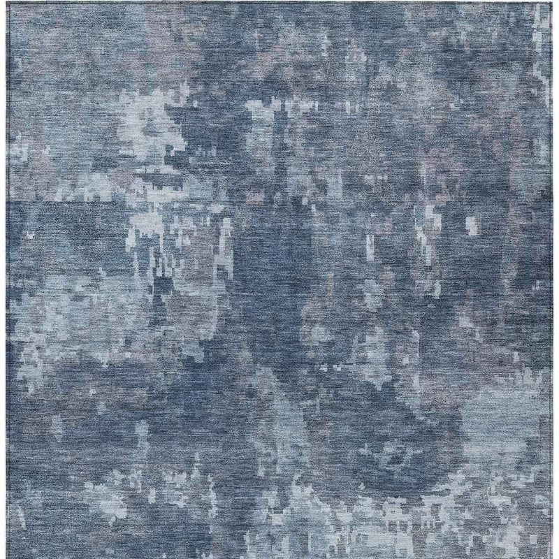 3' X 5' Blue And Ivory Abstract Washable Indoor Outdoor Area Rug
