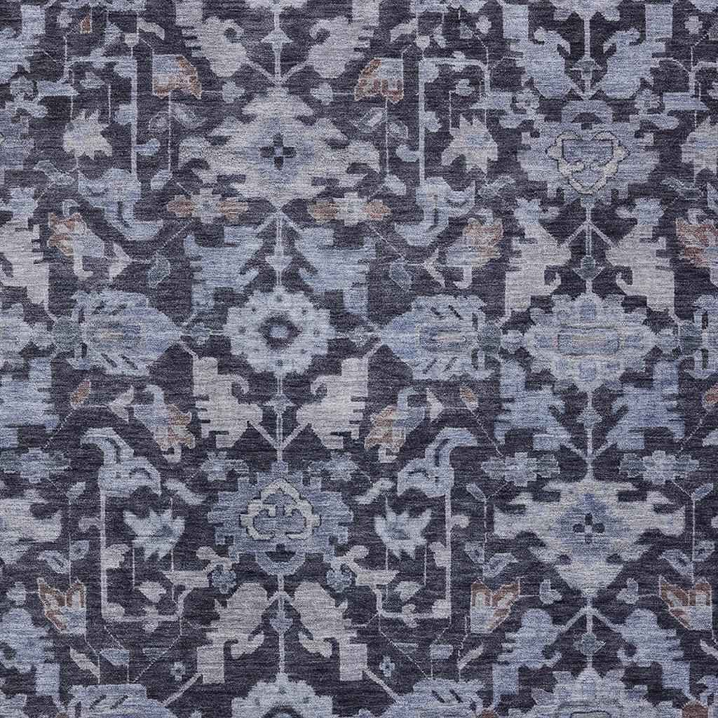 3' X 5' Navy Blue And Plum Floral Washable Indoor Outdoor Area Rug