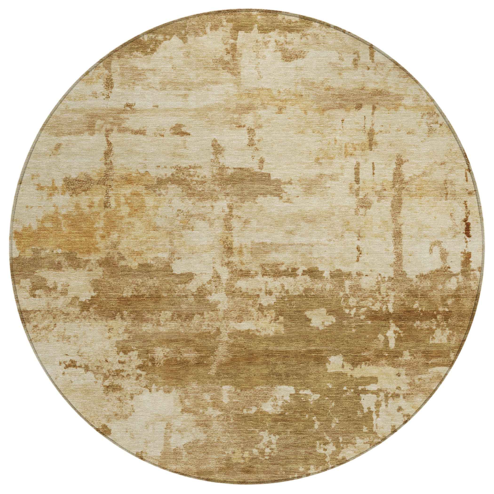 8' Brown And Beige Round Abstract Washable Indoor Outdoor Area Rug