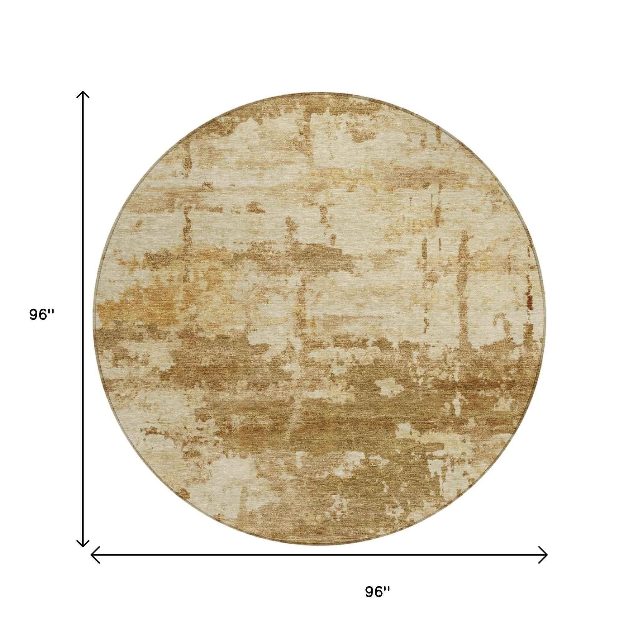 8' Brown And Beige Round Abstract Washable Indoor Outdoor Area Rug