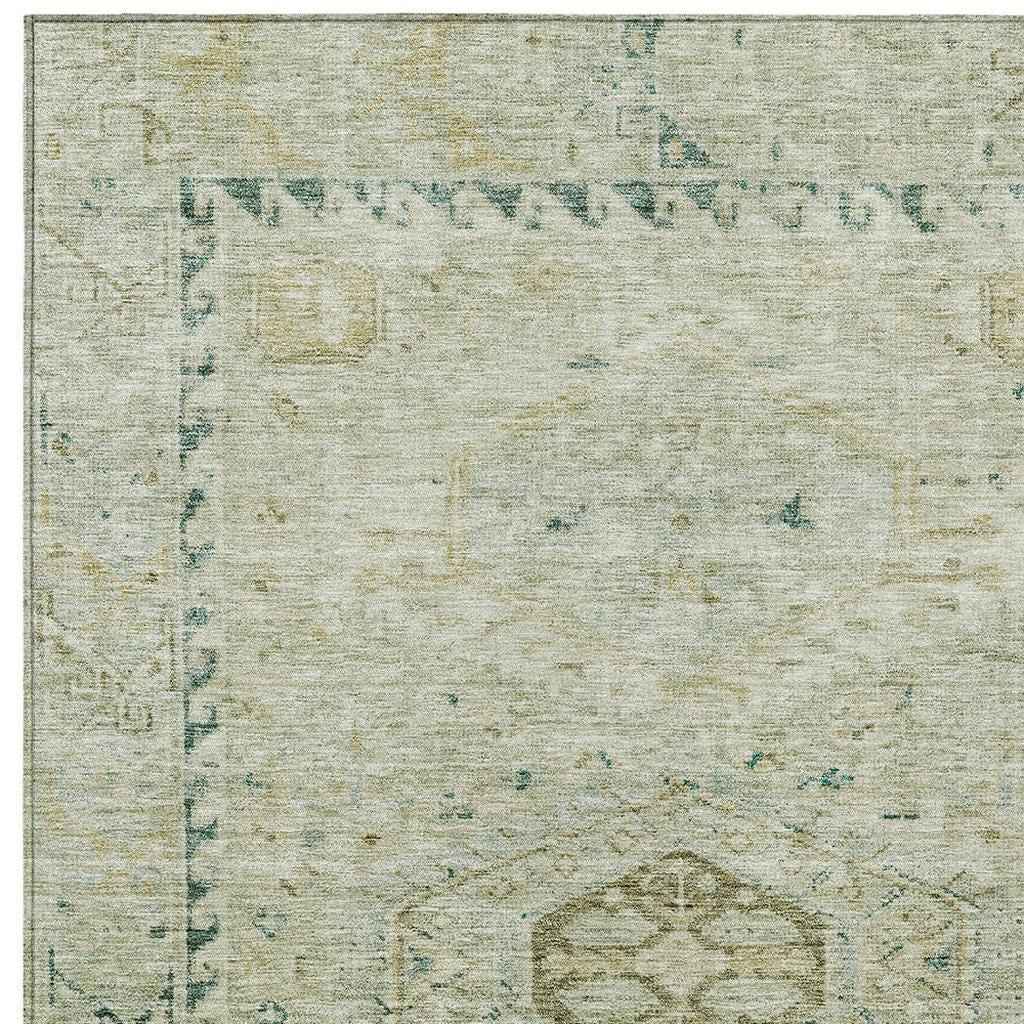 8' X 10' Sage And Gold Medallion Washable Indoor Outdoor Area Rug