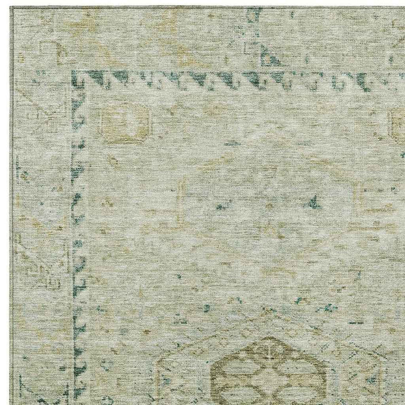 8' X 10' Sage And Gold Medallion Washable Indoor Outdoor Area Rug