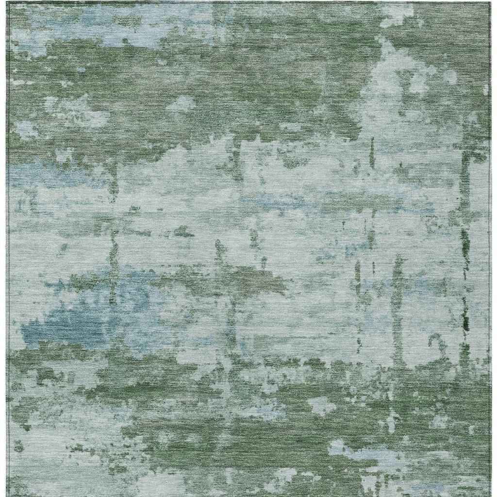 10' X 14' Artichoke Green And Ivory Abstract Washable Indoor Outdoor Area Rug