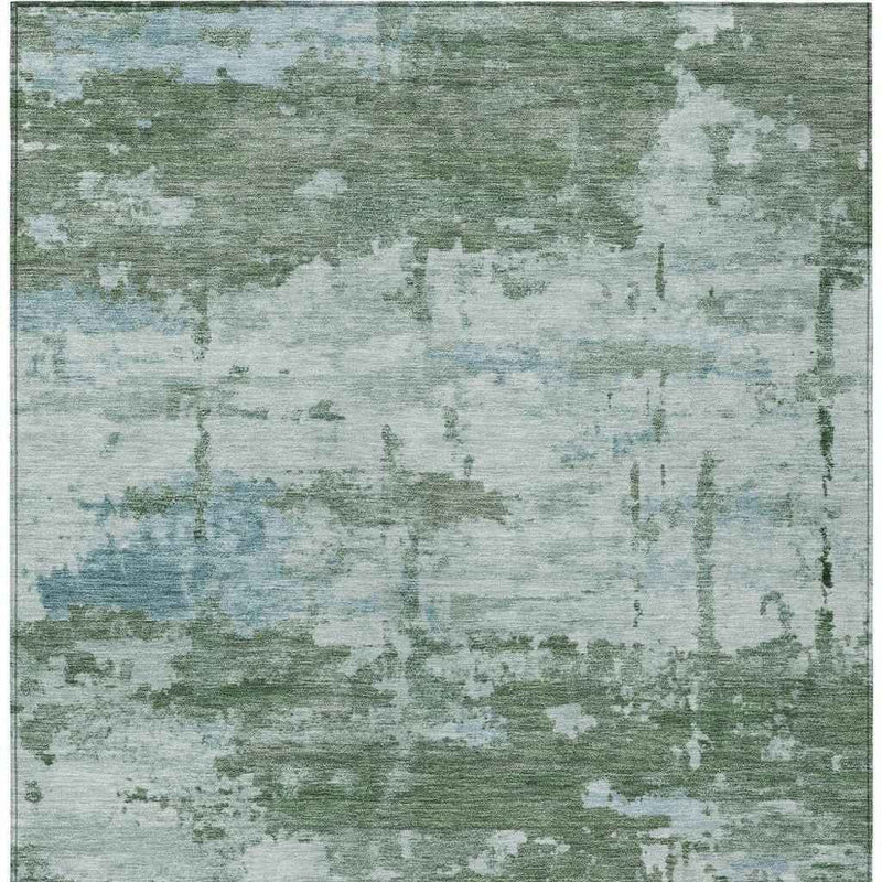 10' X 14' Artichoke Green And Ivory Abstract Washable Indoor Outdoor Area Rug