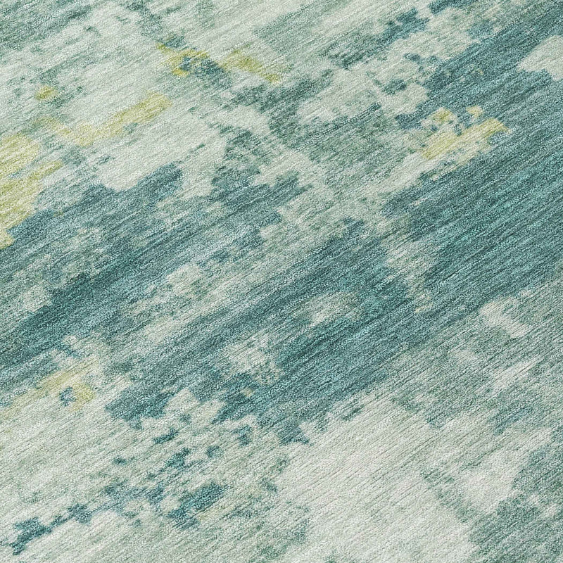 10' X 14' Teal Blue Ivory And Gold Abstract Washable Indoor Outdoor Area Rug