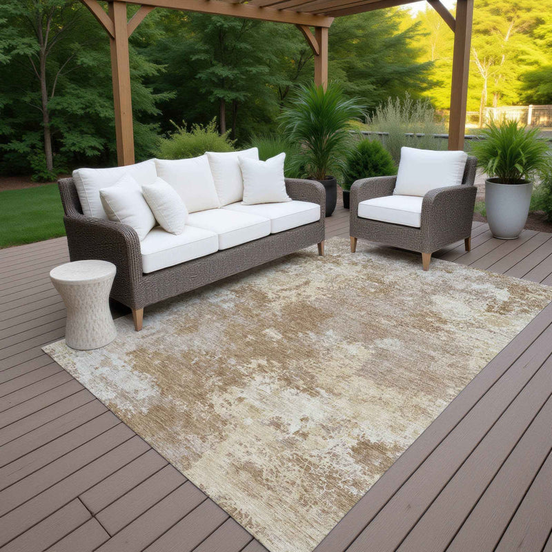 10' X 14' Brown And Beige Abstract Washable Indoor Outdoor Area Rug