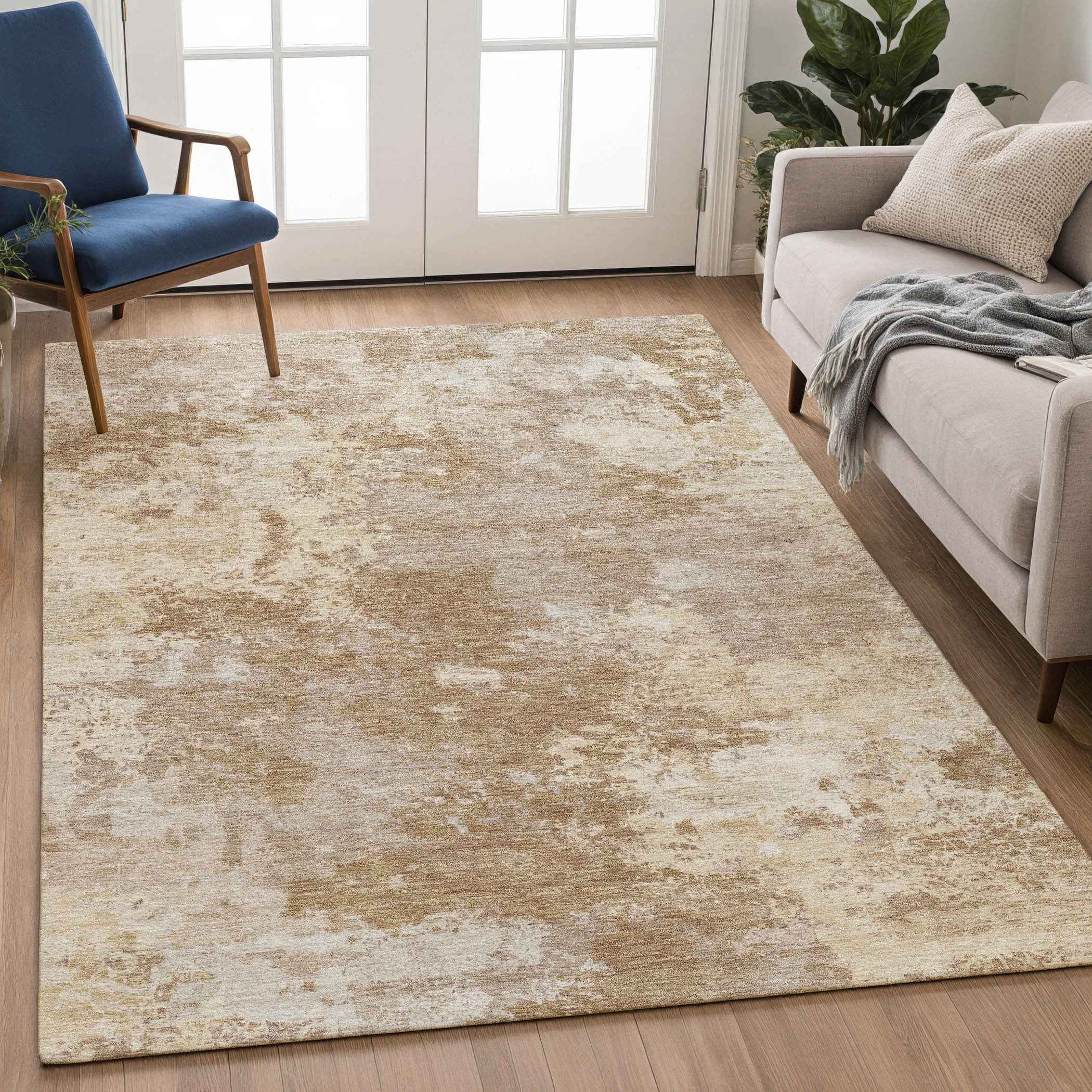 10' X 14' Brown And Beige Abstract Washable Indoor Outdoor Area Rug