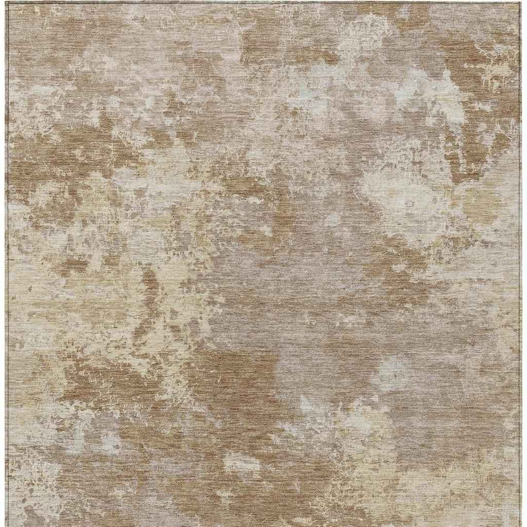 10' X 14' Brown And Beige Abstract Washable Indoor Outdoor Area Rug