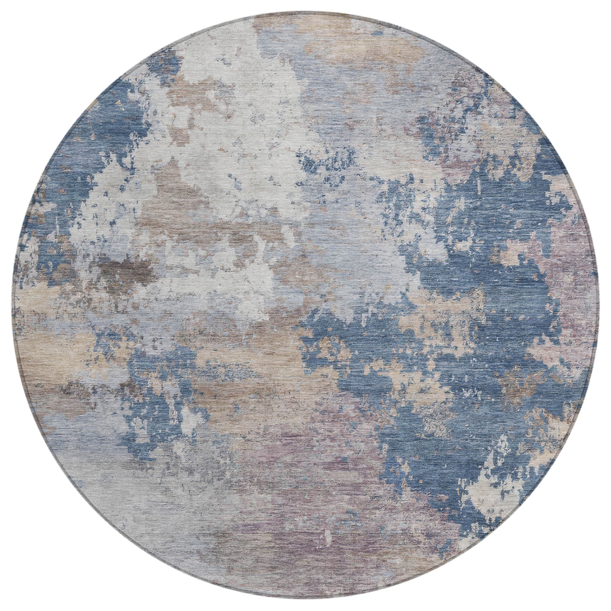 8' Blue And Beige Round Abstract Washable Indoor Outdoor Area Rug - Sports & Outdoor