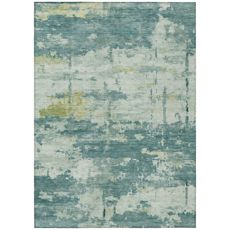 8' X 10' Teal Blue Ivory And Gold Abstract Washable Indoor Outdoor Area Rug