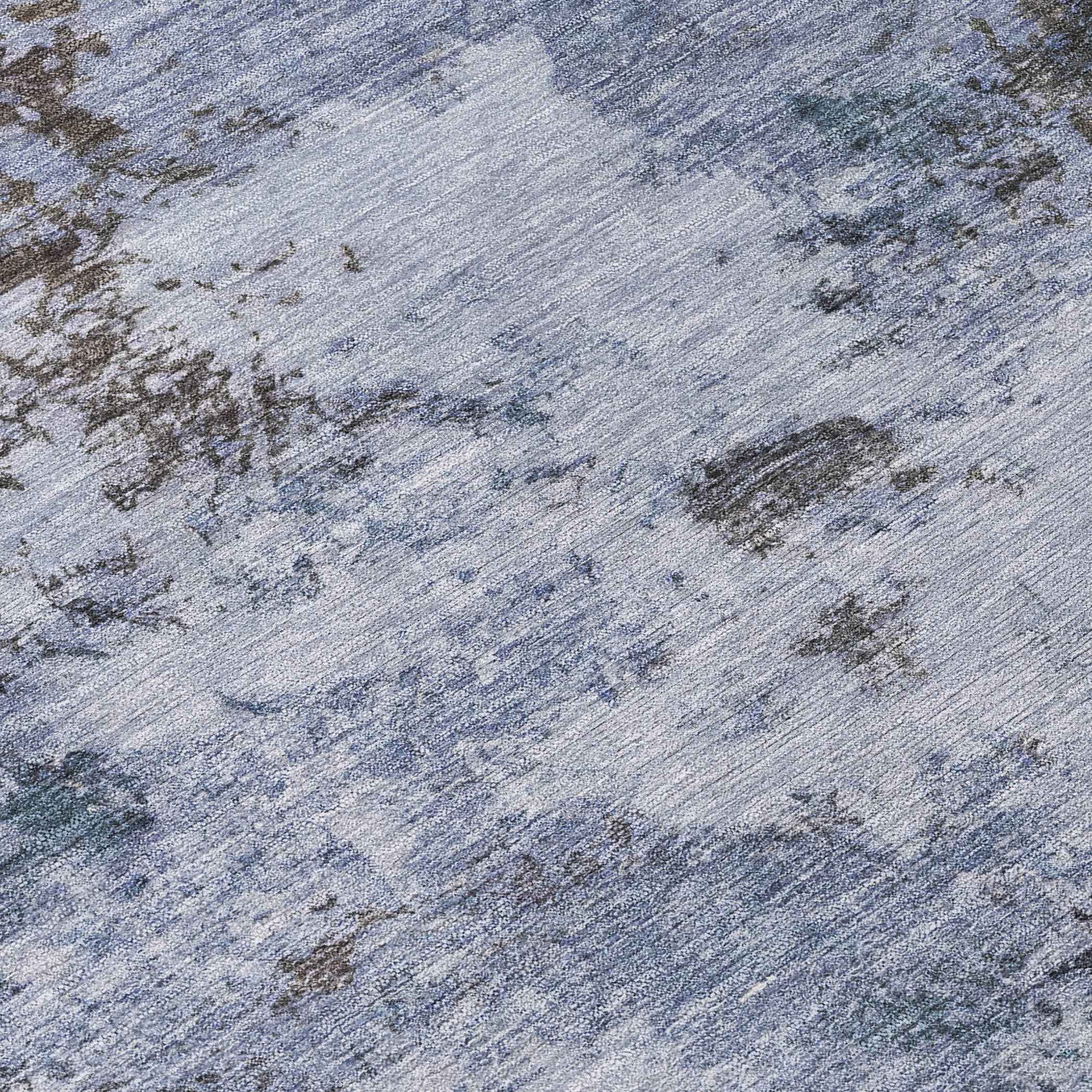 5' X 8' Blue And Gray Abstract Washable Indoor Outdoor Area Rug