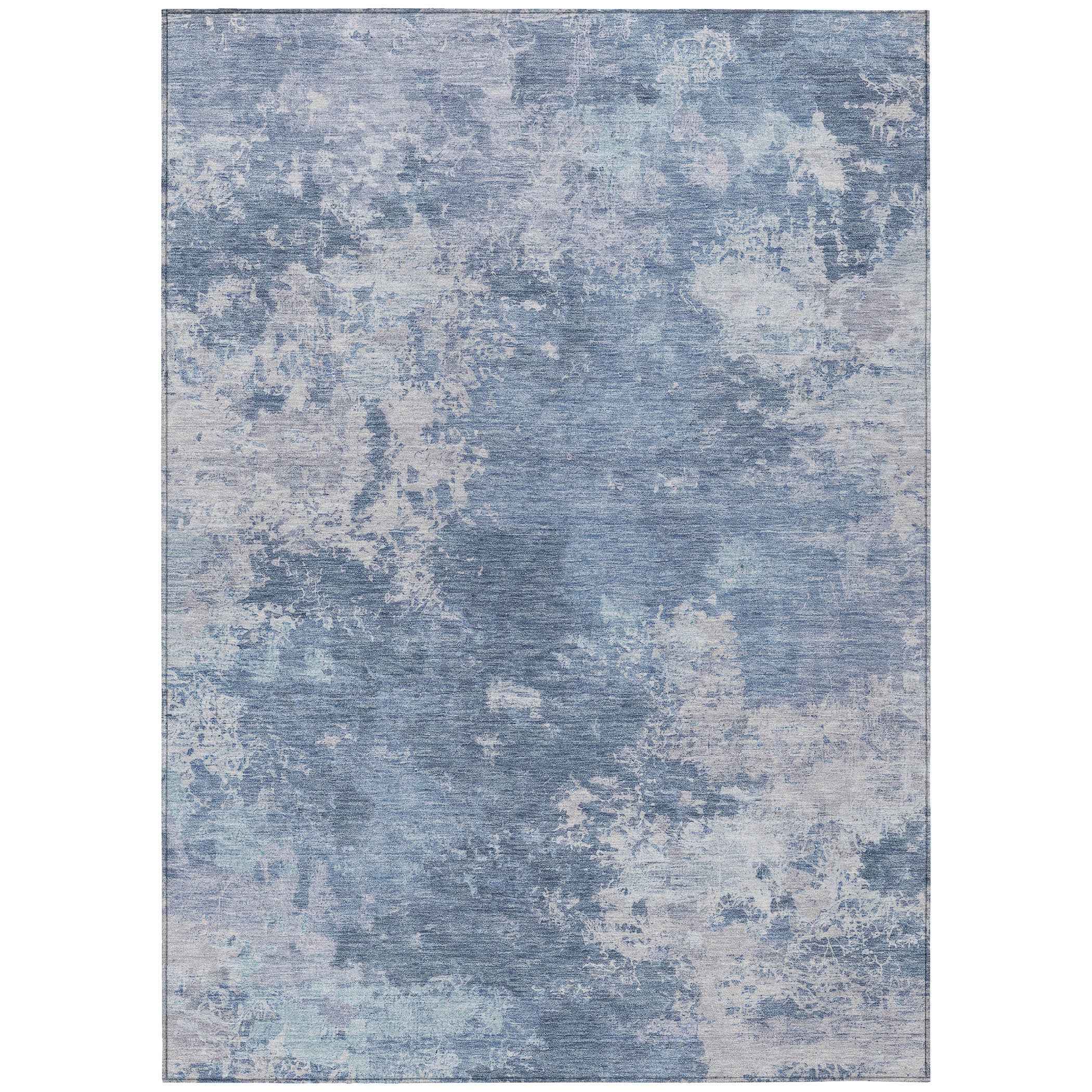 5' X 8' Blue And Ivory Abstract Washable Indoor Outdoor Area Rug