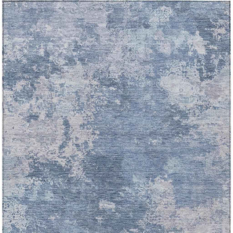 5' X 8' Blue And Ivory Abstract Washable Indoor Outdoor Area Rug