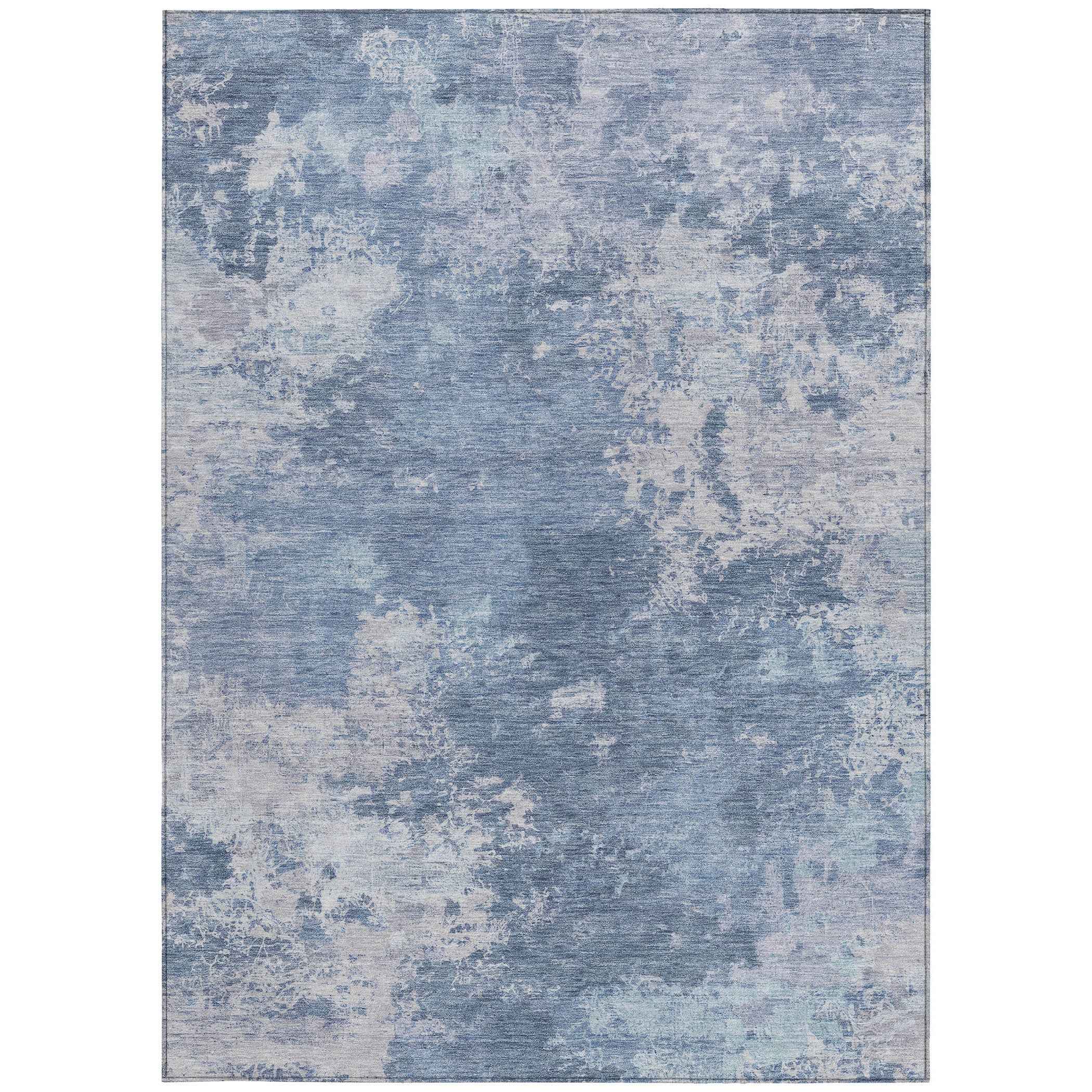 9' X 12' Blue And Ivory Abstract Washable Indoor Outdoor Area Rug