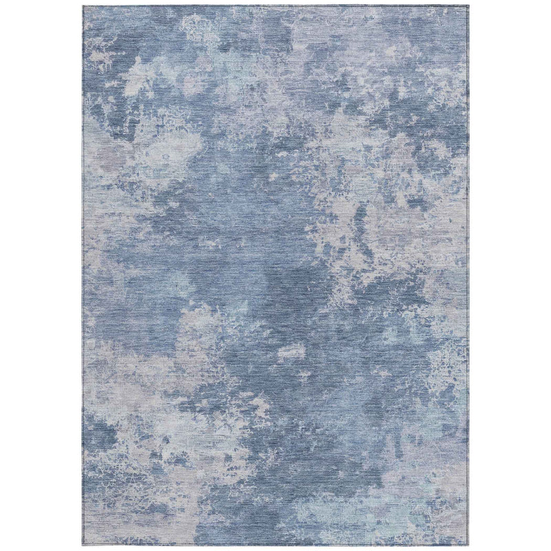9' X 12' Blue And Ivory Abstract Washable Indoor Outdoor Area Rug