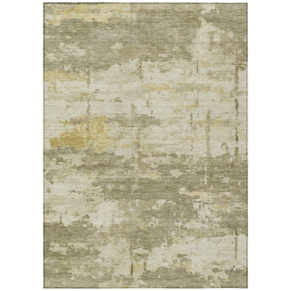 3' X 5' Sage Ivory And Gold Abstract Washable Indoor Outdoor Area Rug