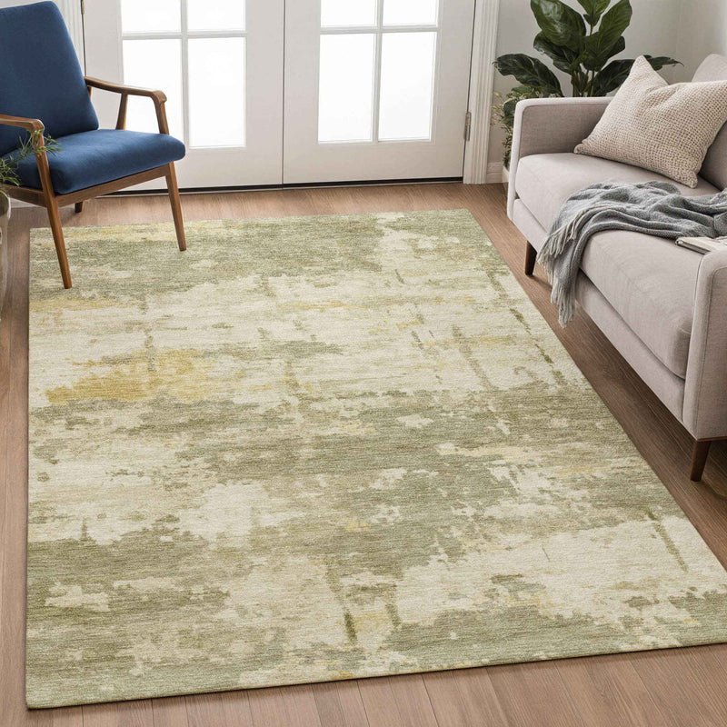 3' X 5' Sage Ivory And Gold Abstract Washable Indoor Outdoor Area Rug