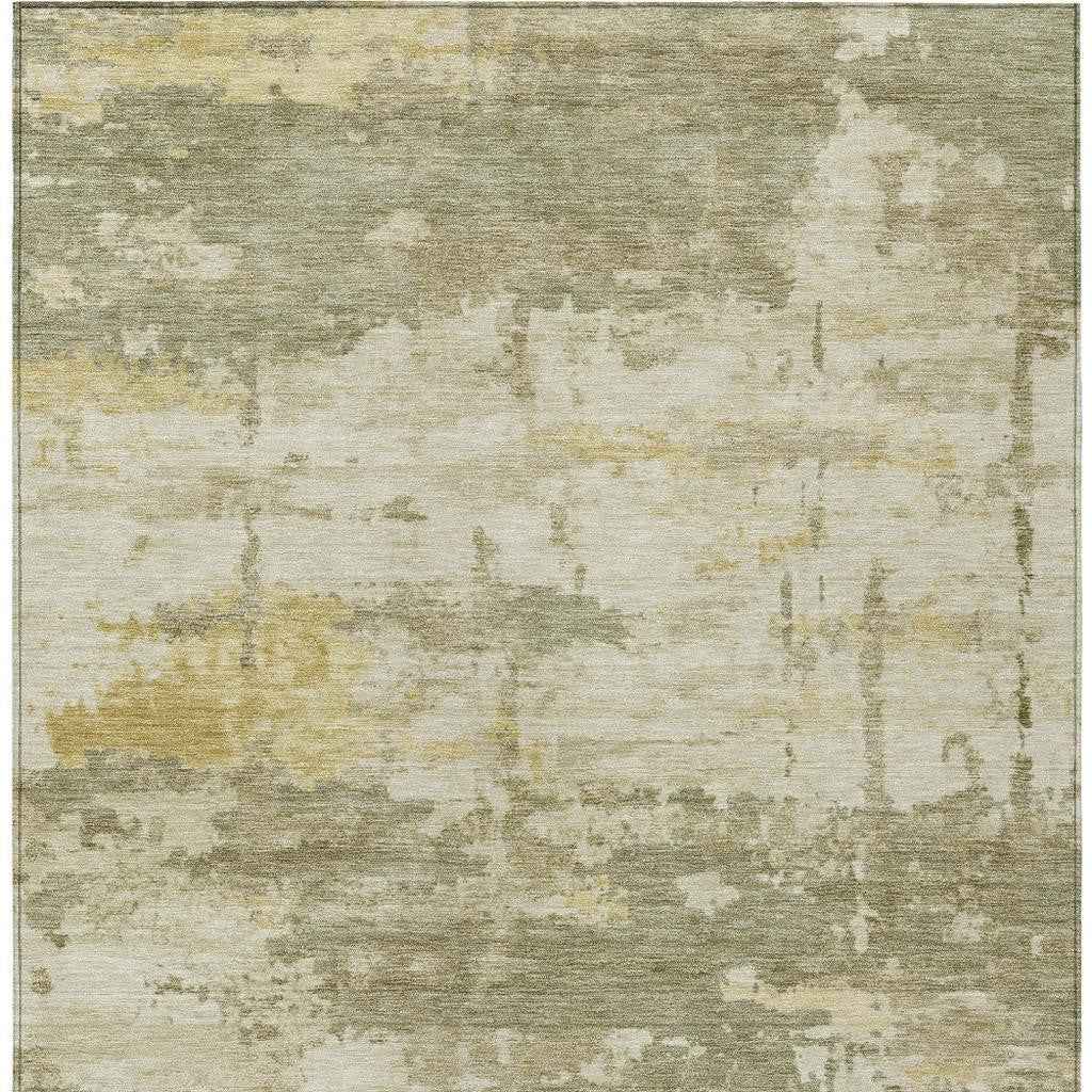 3' X 5' Sage Ivory And Gold Abstract Washable Indoor Outdoor Area Rug