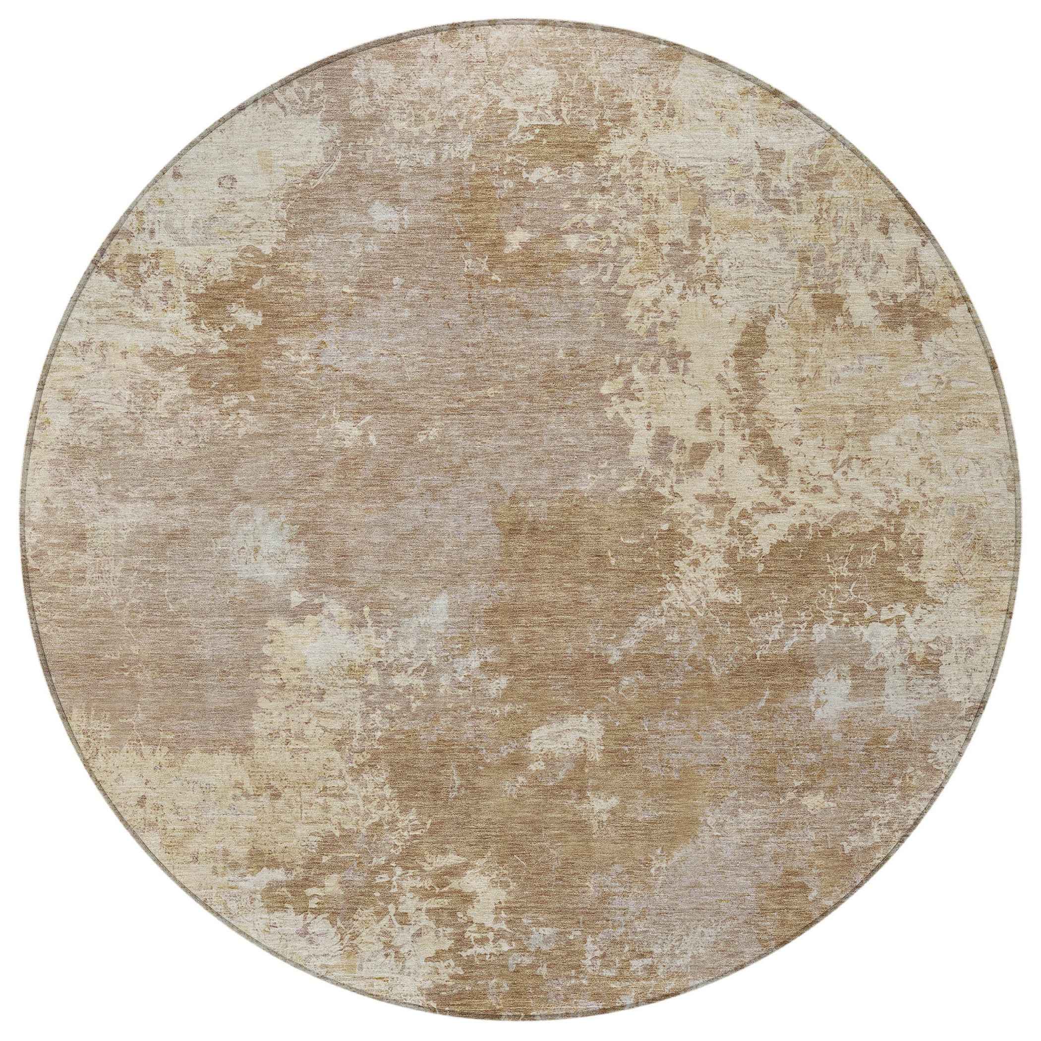 8' Brown And Beige Round Abstract Washable Indoor Outdoor Area Rug