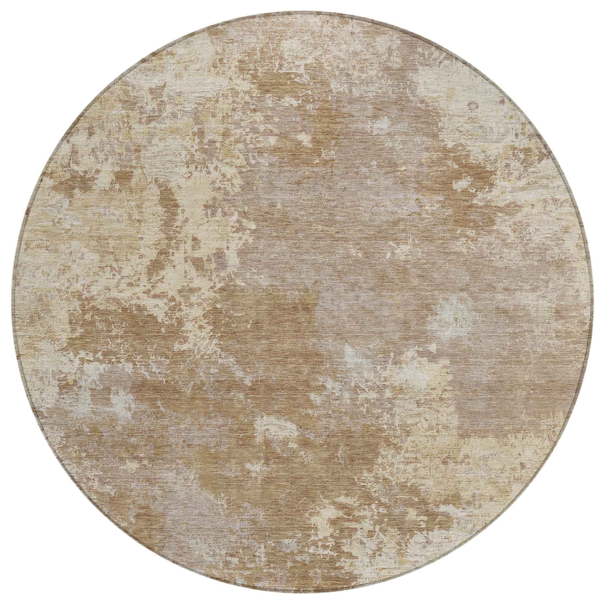 8' Brown And Beige Round Abstract Washable Indoor Outdoor Area Rug