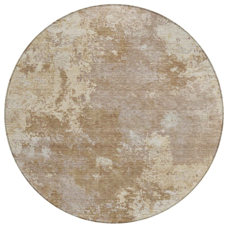 8' Brown And Beige Round Abstract Washable Indoor Outdoor Area Rug