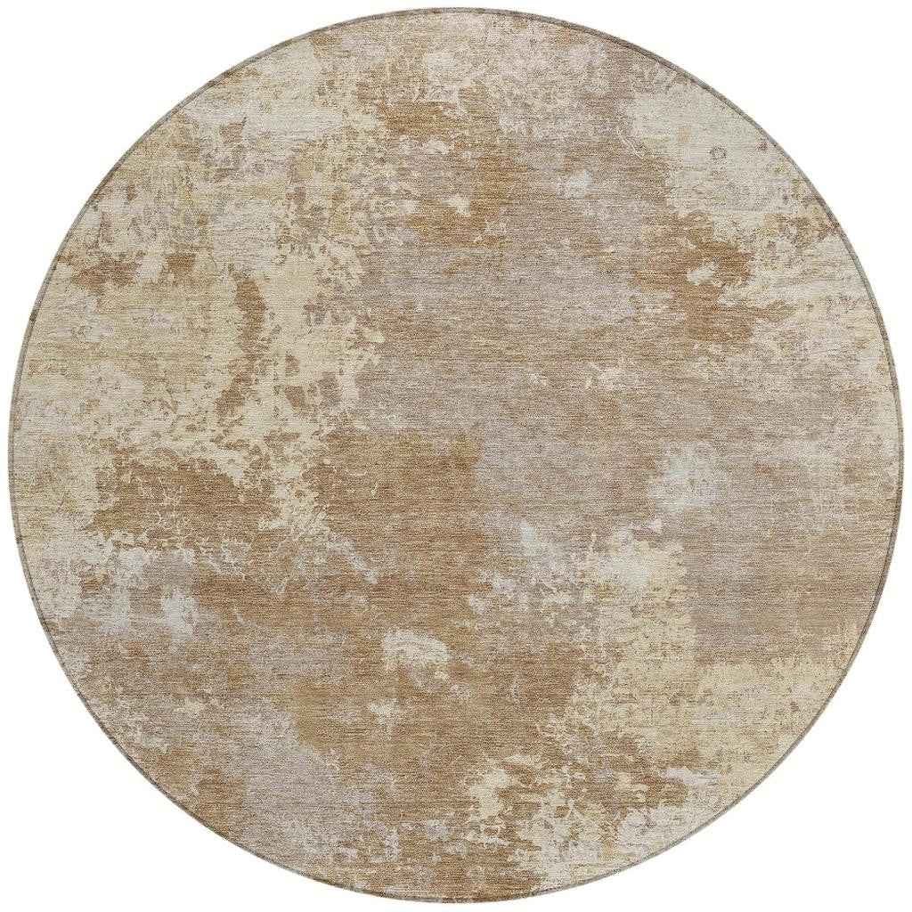 8' Brown And Beige Round Abstract Washable Indoor Outdoor Area Rug