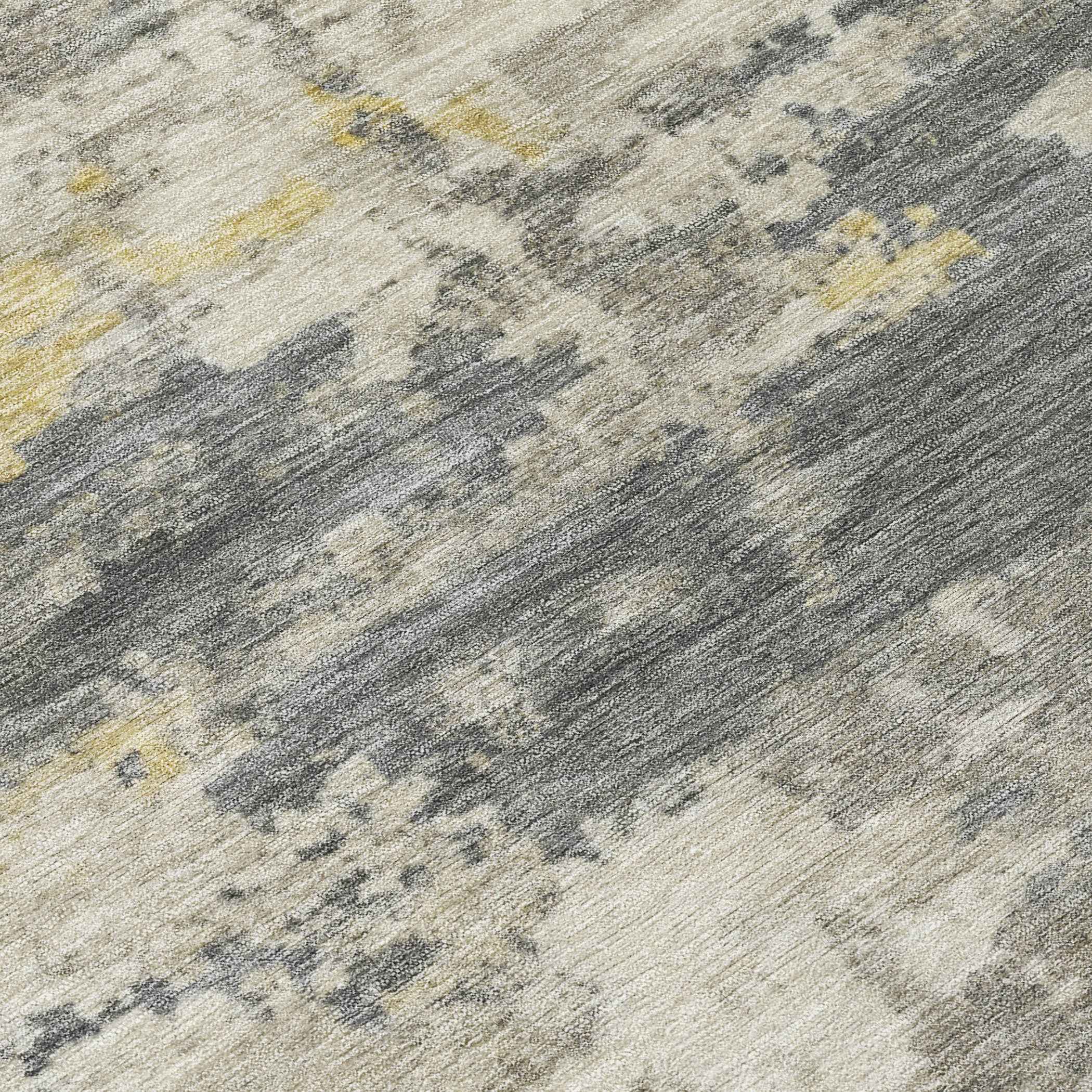 5' X 8' Pewter Ivory And Gold Abstract Washable Indoor Outdoor Area Rug