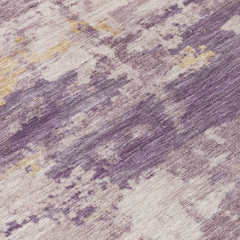 8' X 10' Plum Ivory And Gold Abstract Washable Indoor Outdoor Area Rug