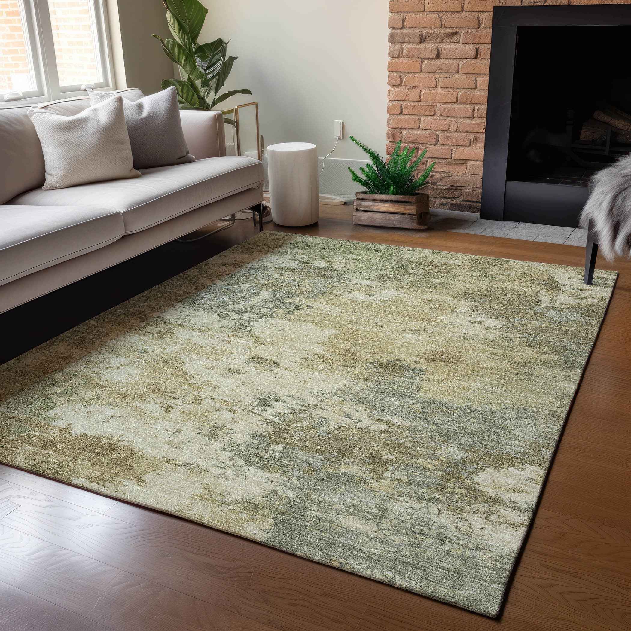 10' X 14' Wheat And Beige Abstract Washable Indoor Outdoor Area Rug