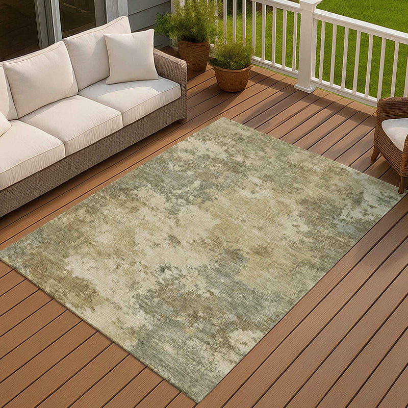 10' X 14' Wheat And Beige Abstract Washable Indoor Outdoor Area Rug