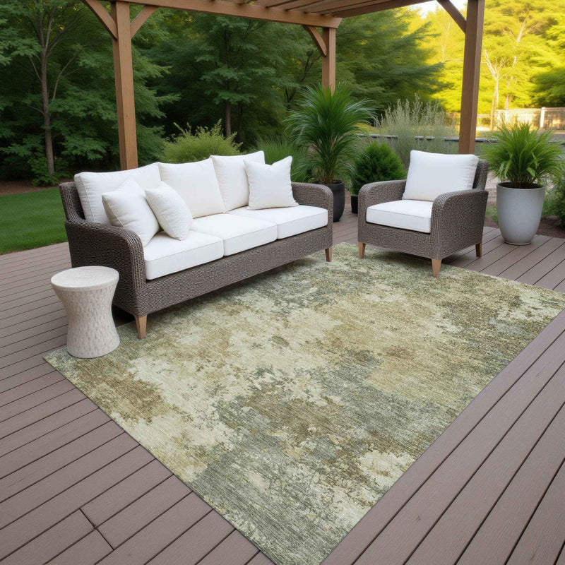 10' X 14' Wheat And Beige Abstract Washable Indoor Outdoor Area Rug
