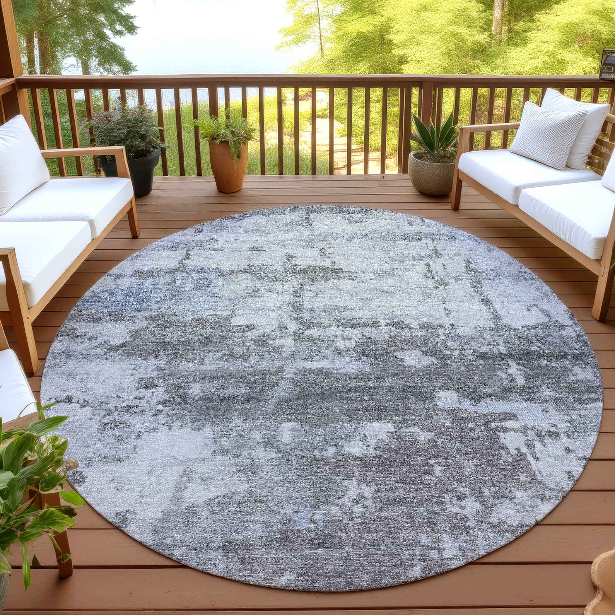 8' Taupe And Ivory Round Abstract Washable Indoor Outdoor Area Rug