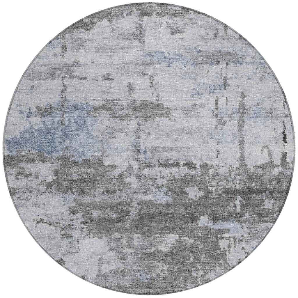 8' Taupe And Ivory Round Abstract Washable Indoor Outdoor Area Rug