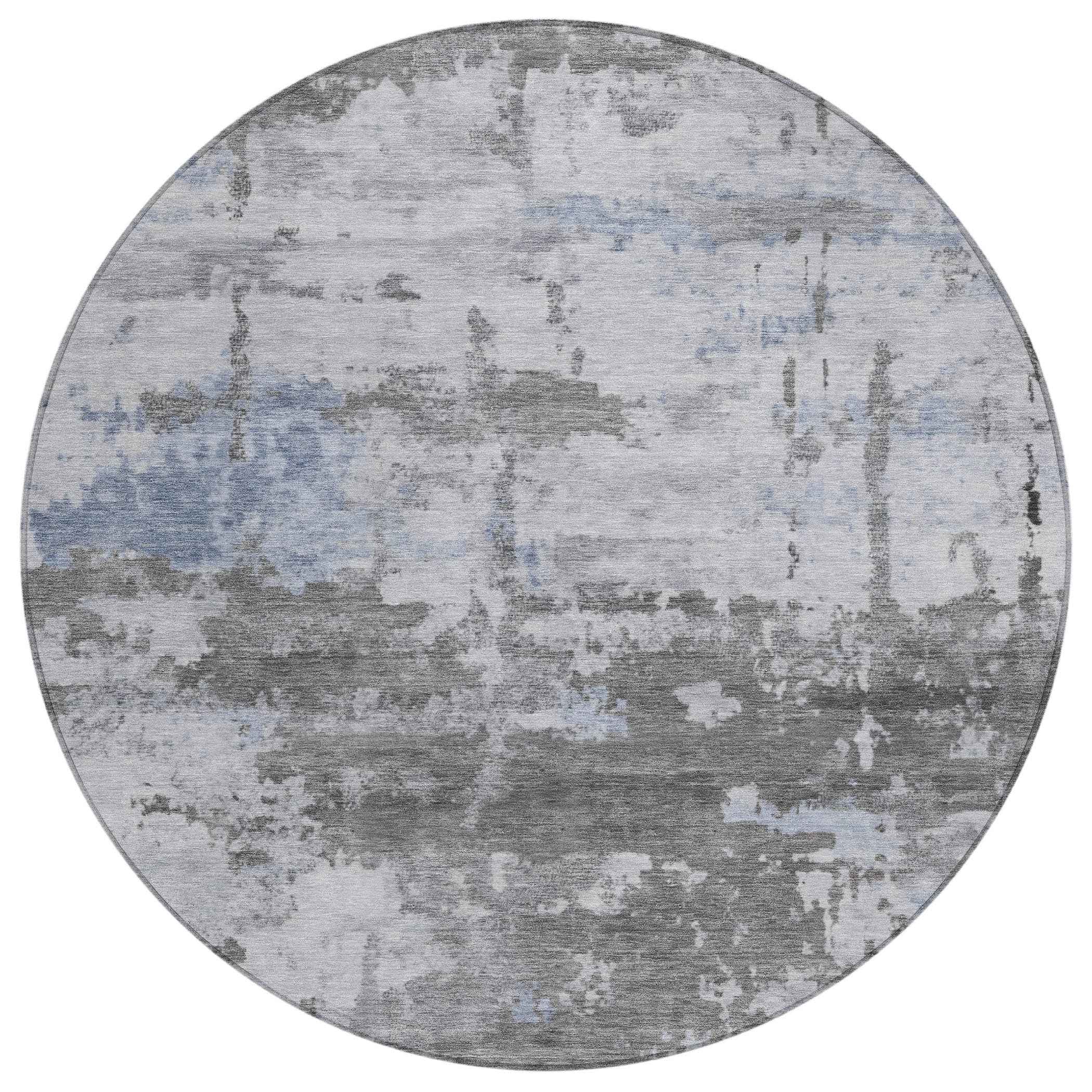 8' Taupe And Ivory Round Abstract Washable Indoor Outdoor Area Rug