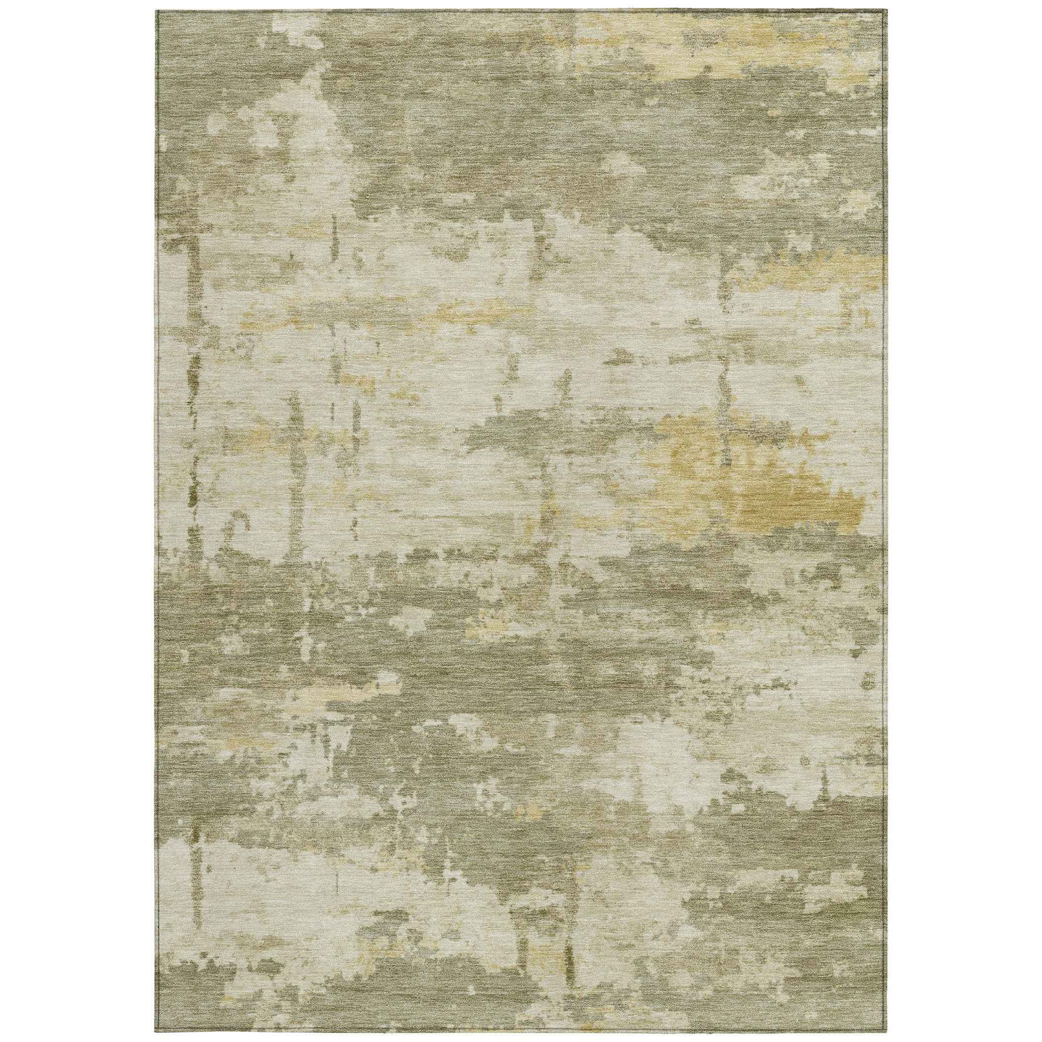 10' X 14' Sage Ivory And Gold Abstract Washable Indoor Outdoor Area Rug