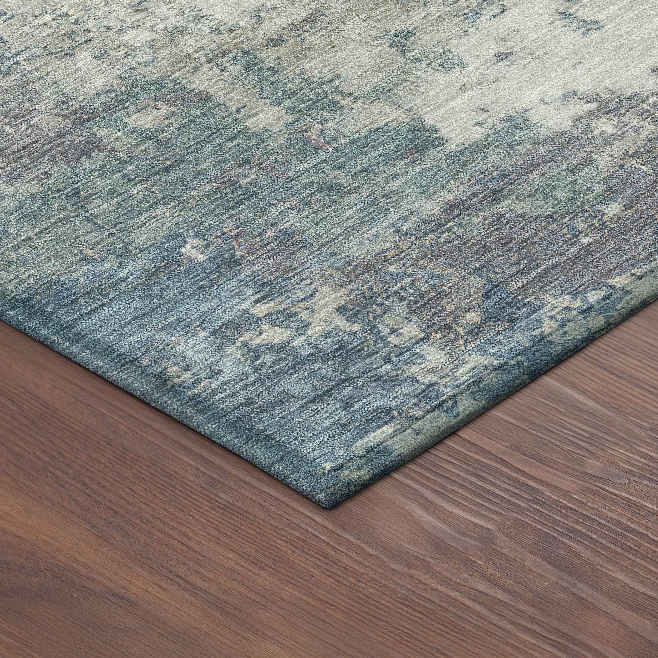 8' X 10' Denim Blue And Gray Abstract Washable Indoor Outdoor Area Rug