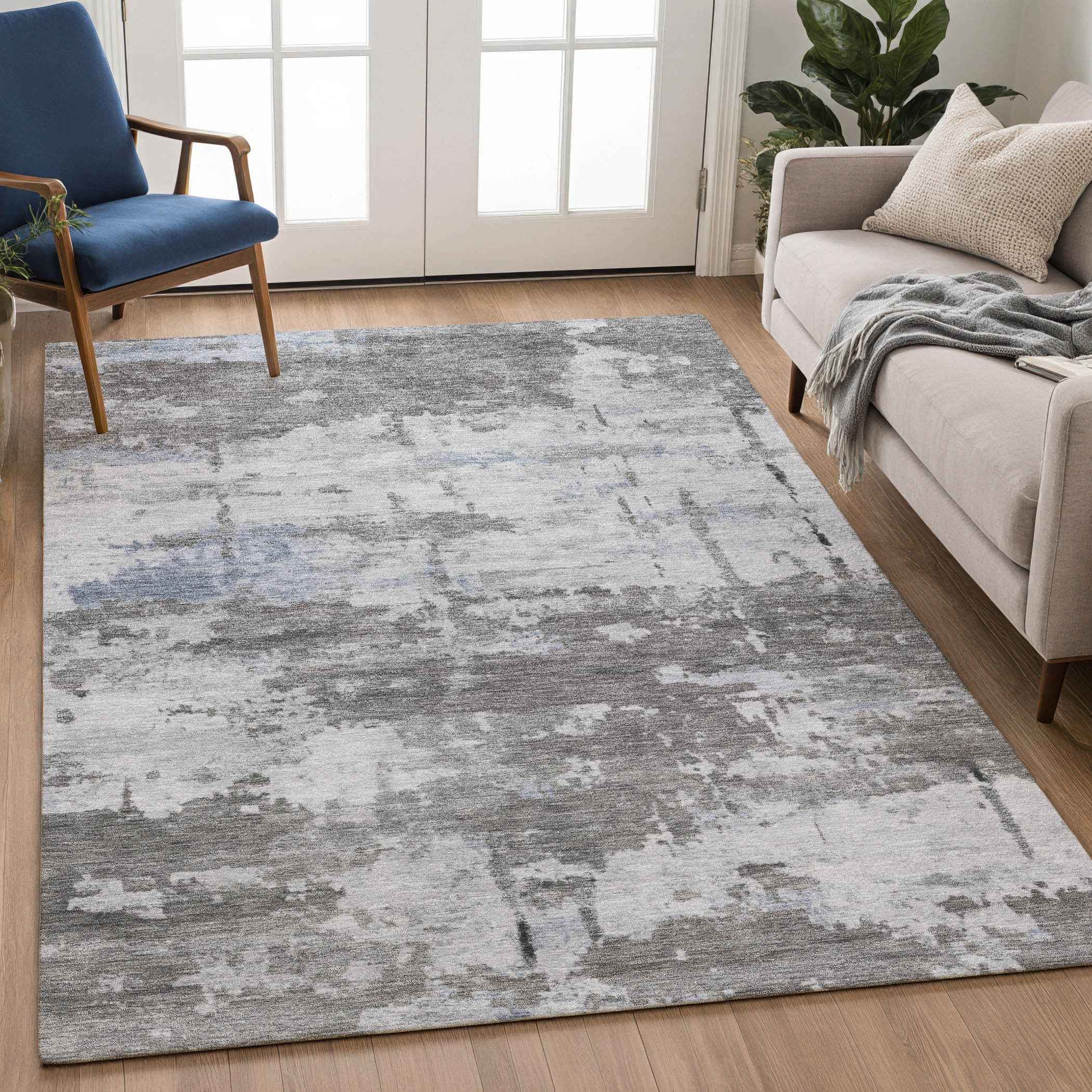 10' X 14' Taupe And Ivory Abstract Washable Indoor Outdoor Area Rug