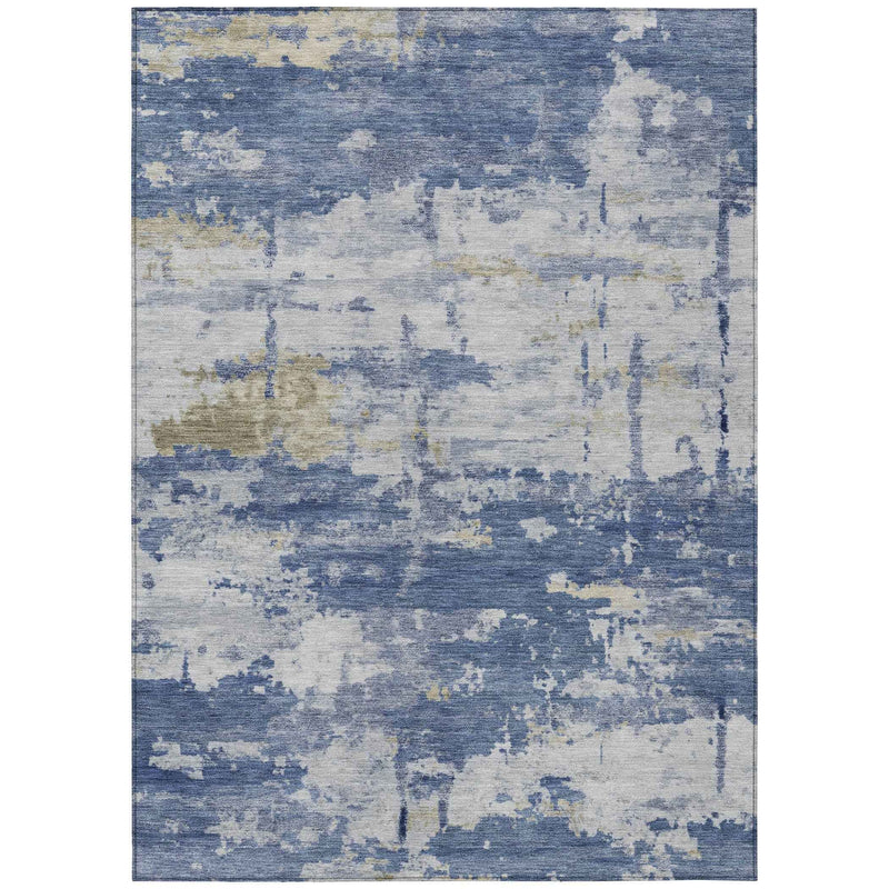 8' X 10' Navy Blue And Ivory Abstract Washable Indoor Outdoor Area Rug